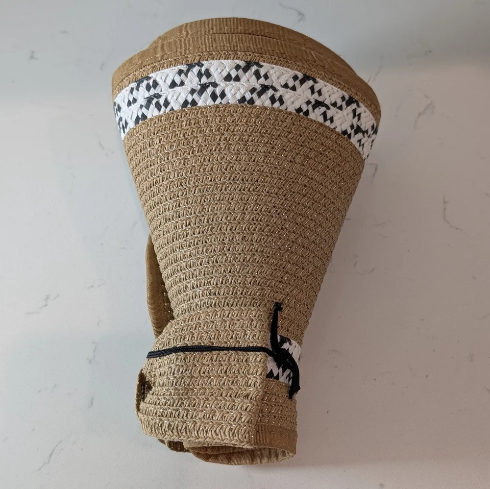 Nordstrom Rack Foldable Tan Wide Brim Visor Black and White Pattern One Size - Picture 7 of 8